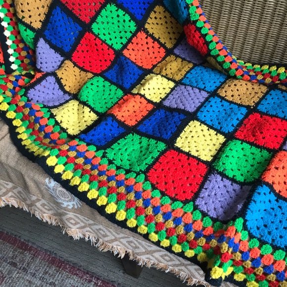 Granny Square Afghan Throw Colour Block Crochet - Picture 5 of 10